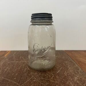 Antique Drey Perfect Mason Jar Glass Zinc‎ Lid Smoky Glass with Imperfections